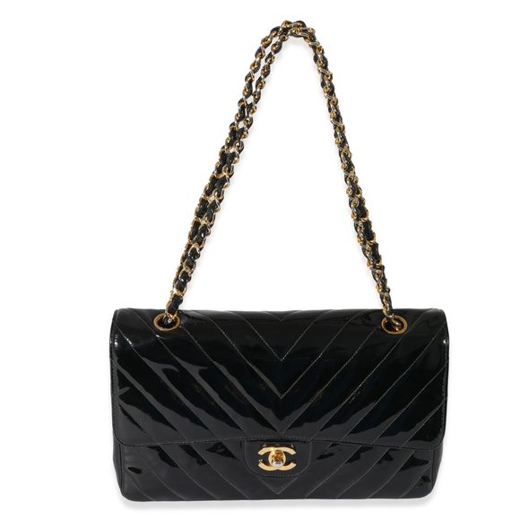 Chanel Vintage Black Patent Chevron Medium Flap Bag - Picture 4 of 8